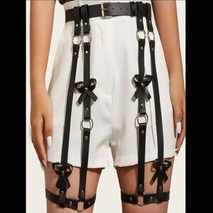 PU Leather Bow Decor Thigh Garter Harness